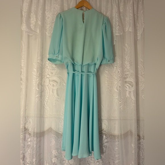 Vintage 1970s Mint Green Lace Yoke Prairie Dress Romantic Cottagecore Midi - Picture 2 of 6